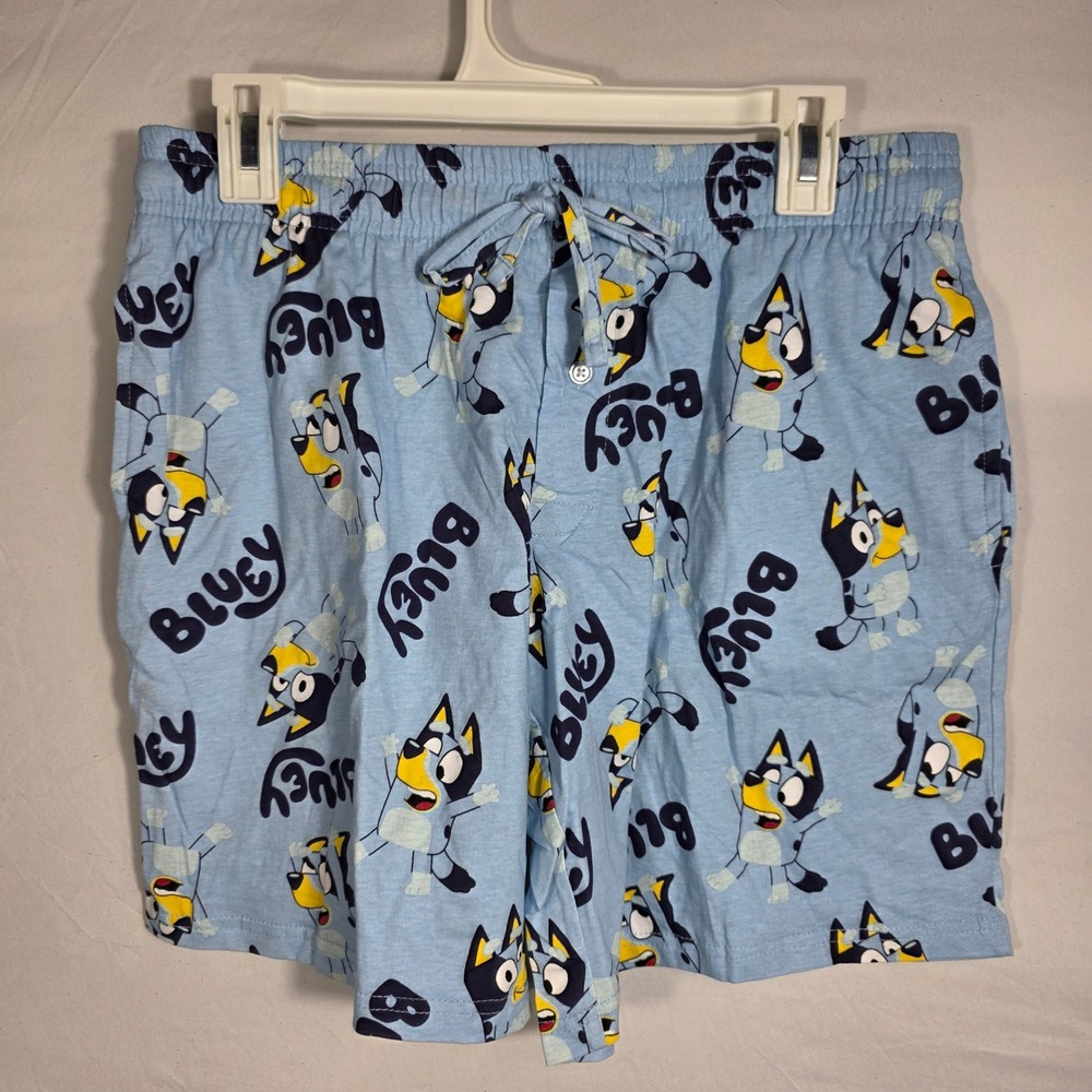 Bluey Mens Pajama Shorts BBLU0GYMMJ Light Blue Cartoon Sleepwear Size M New